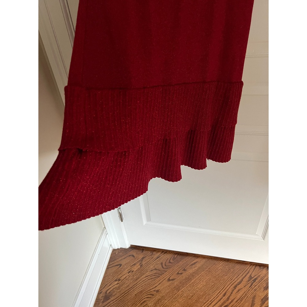 Nanette Lepore Sweater Dress Womens Red Metallic Tiered Ruffle Knit Large Holdy - Picture 8 of 10